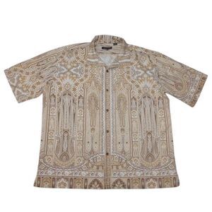 Montique Men's 3XL Shirt Beige All Over Button Up Short Sleeve 100% Polyester